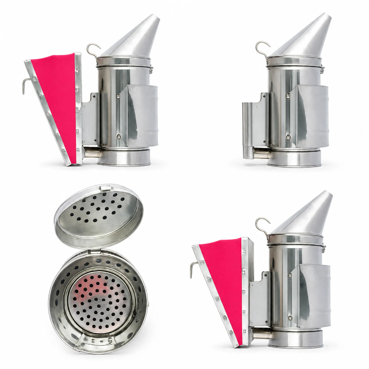 Pink Stainless Steel Beekeeping Smoker with Heat Shield