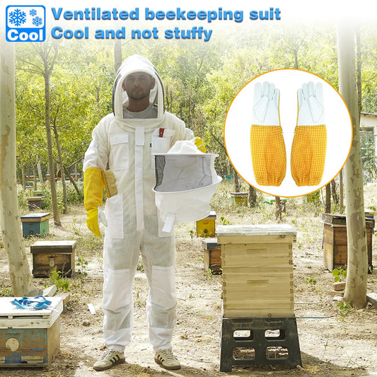 3 Layer Professional White Beekeeping Suit（with two hats and gloves）