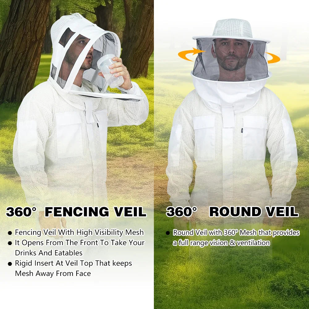 3 Layer Professional White Beekeeping Suit（with two hats and gloves）