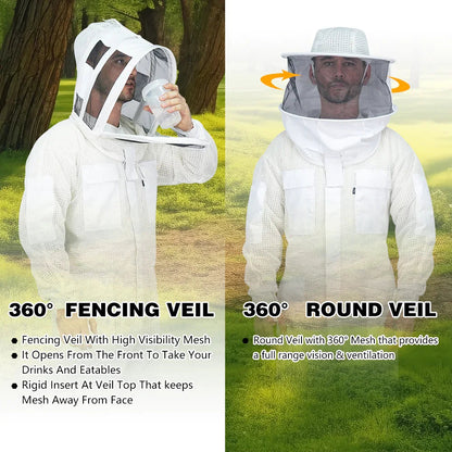 3 Layer Professional White Beekeeping Suit（with two hats and gloves）