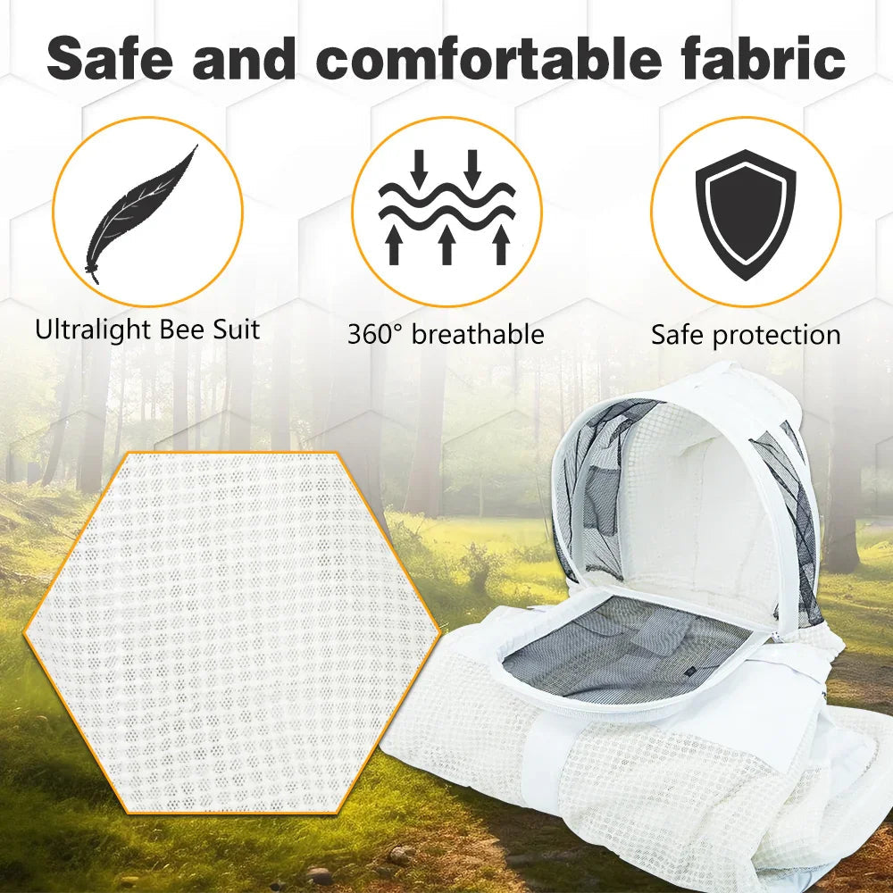 3 Layer Professional White Beekeeping Suit（with two hats and gloves）